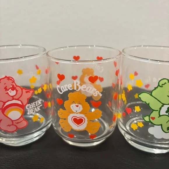 Vintage Care Bears Colorful Glass Set Share Bear Cheer Bear Good Luck Bear - Picture 3 of 8